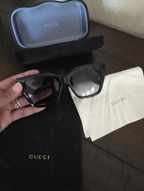 Gucci Black Square Sunglasses with Gold Logo Accent